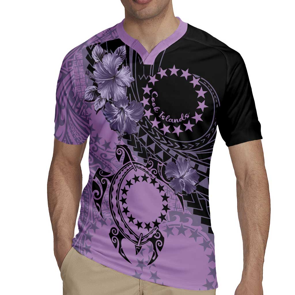 Cook Islands Turtle Rugby Jersey Stars and Hibiscus - Purple