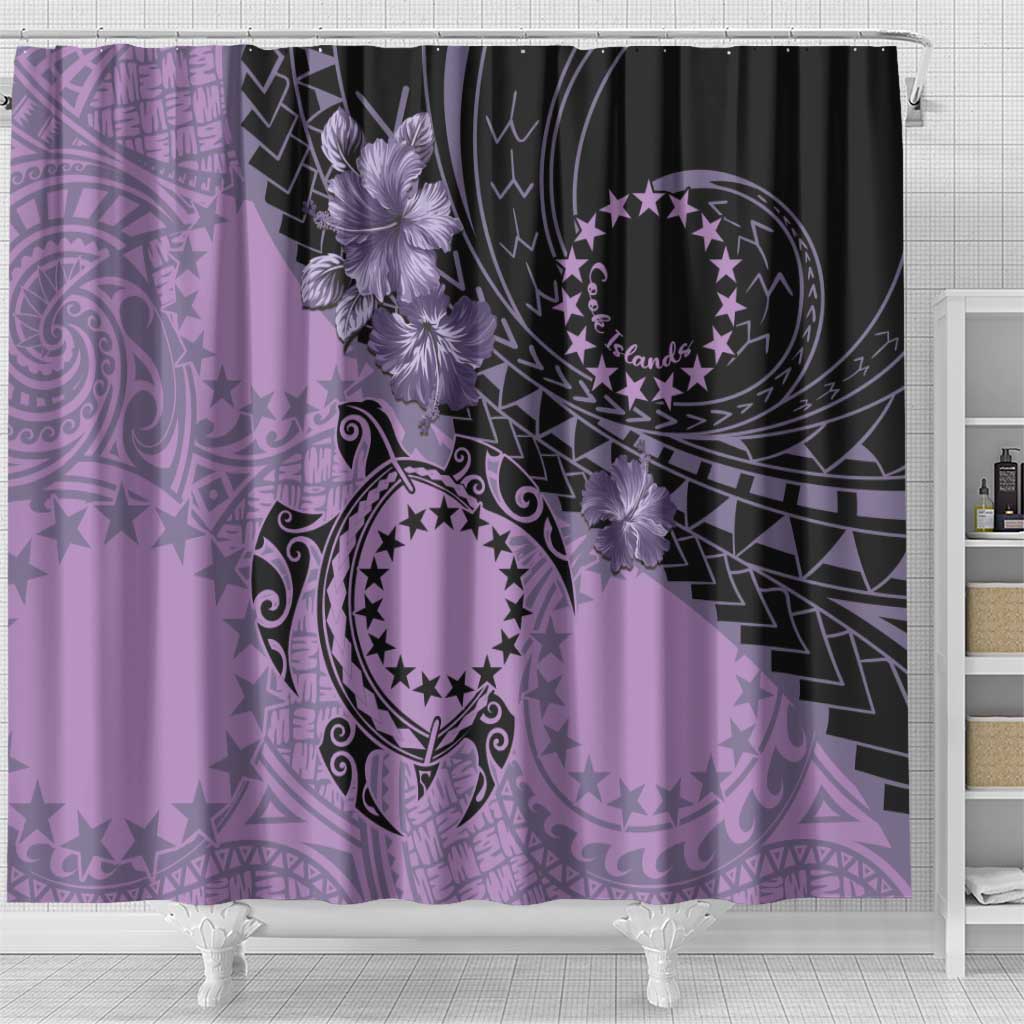 Cook Islands Turtle Shower Curtain Stars and Hibiscus - Purple