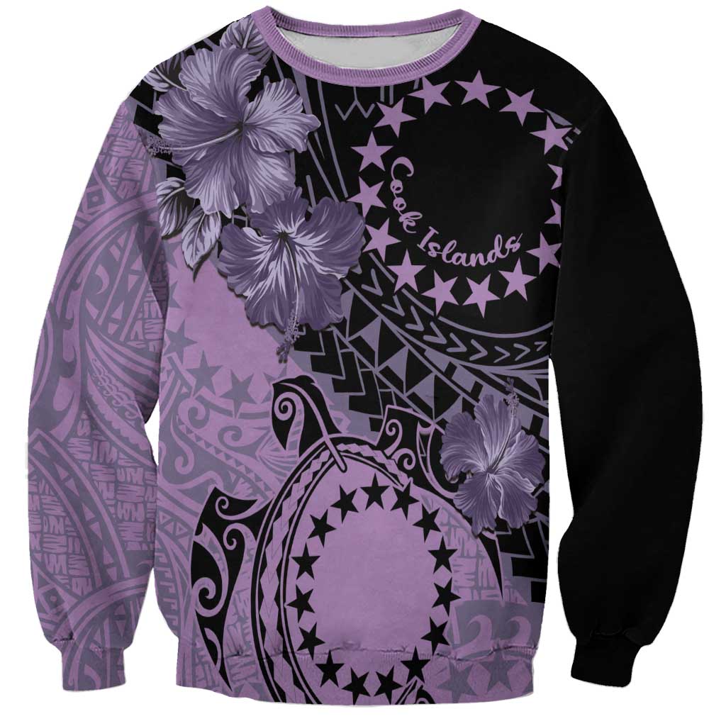 Cook Islands Turtle Sweatshirt Stars and Hibiscus - Purple