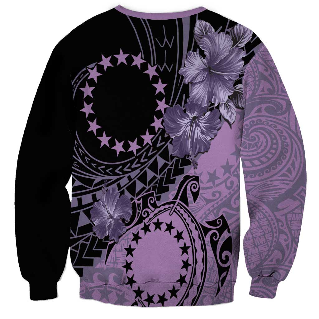 Cook Islands Turtle Sweatshirt Stars and Hibiscus - Purple