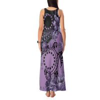Cook Islands Turtle Tank Maxi Dress Stars and Hibiscus - Purple