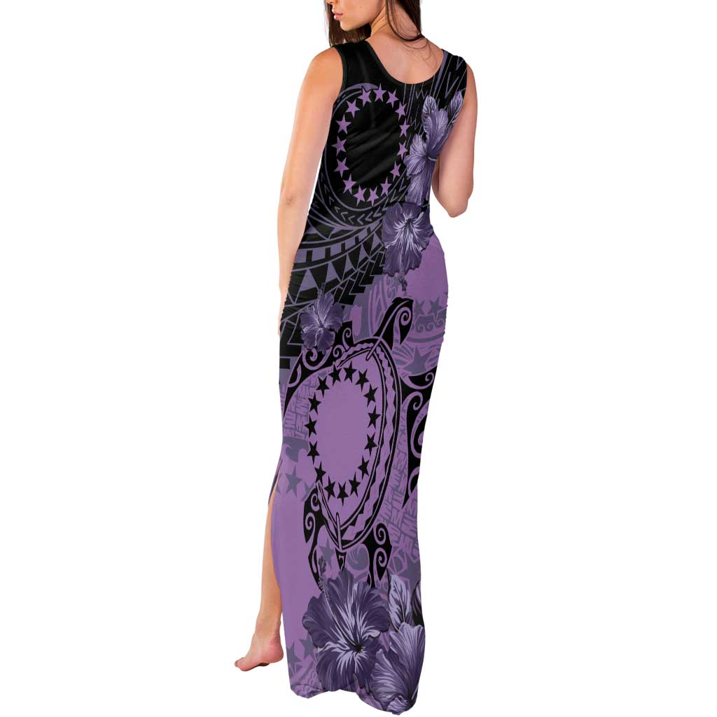 Cook Islands Turtle Tank Maxi Dress Stars and Hibiscus - Purple