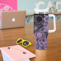 Cook Islands Turtle Tumbler With Handle Stars and Hibiscus - Purple