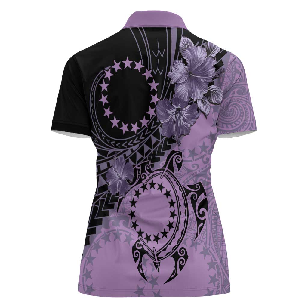 Cook Islands Turtle Women Polo Shirt Stars and Hibiscus - Purple