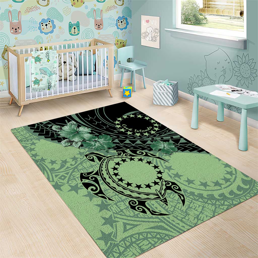 Cook Islands Turtle Area Rug Stars and Hibiscus - Green