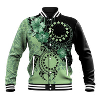 Cook Islands Turtle Baseball Jacket Stars and Hibiscus - Green