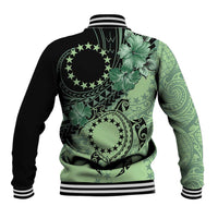 Cook Islands Turtle Baseball Jacket Stars and Hibiscus - Green