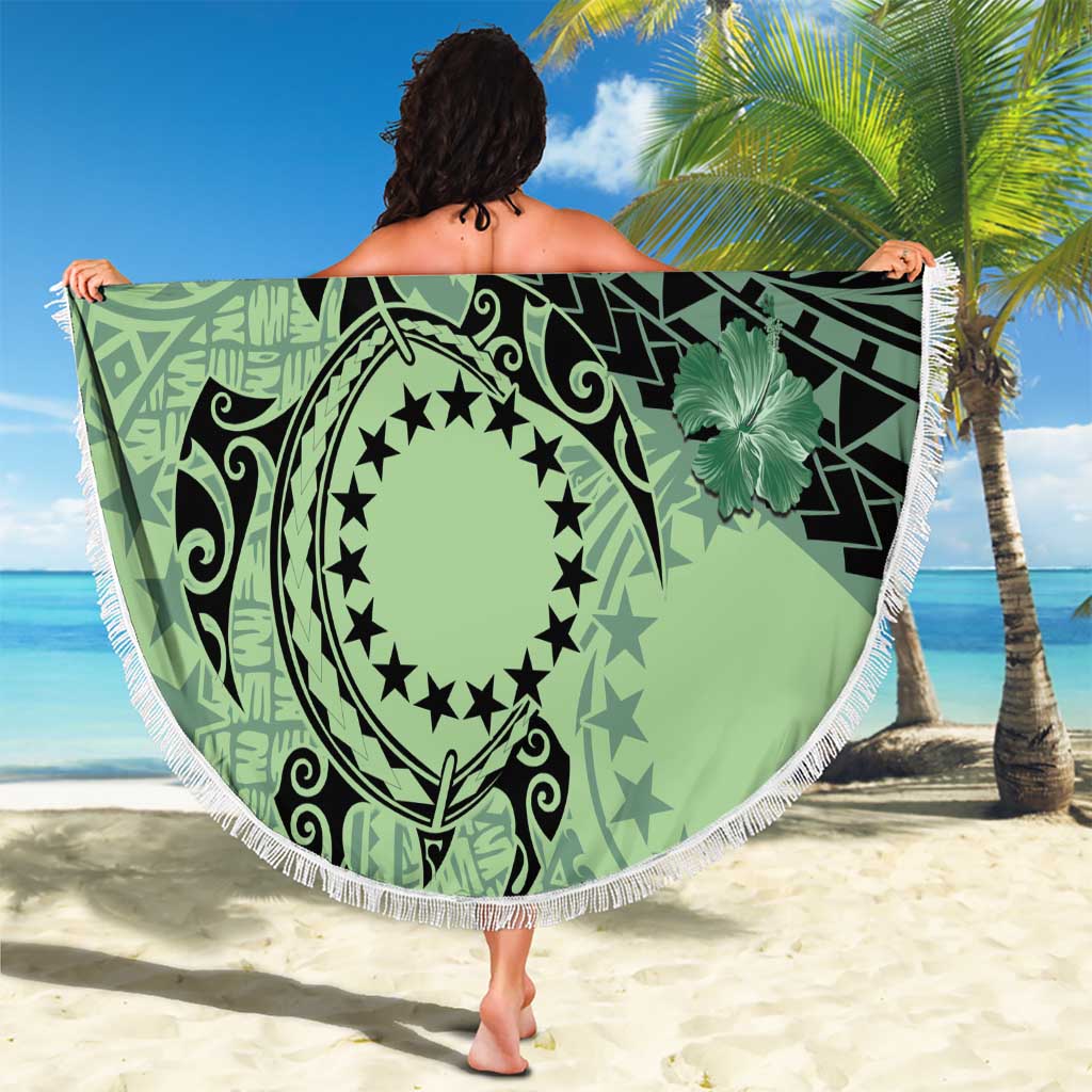 Cook Islands Turtle Beach Blanket Stars and Hibiscus - Green