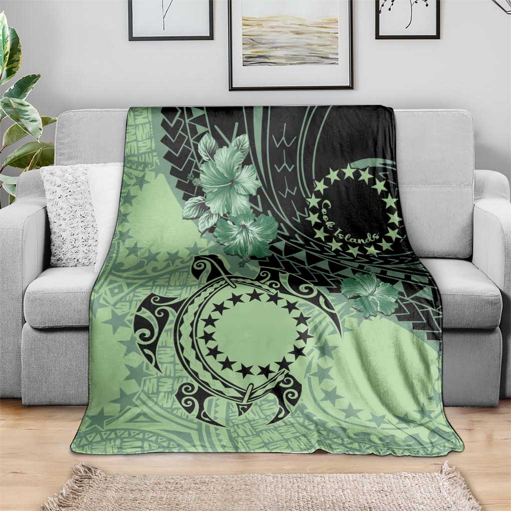 Cook Islands Turtle Blanket Stars and Hibiscus - Green
