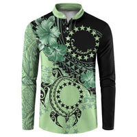 Cook Islands Turtle Button Sweatshirt Stars and Hibiscus - Green