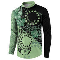 Cook Islands Turtle Button Sweatshirt Stars and Hibiscus - Green