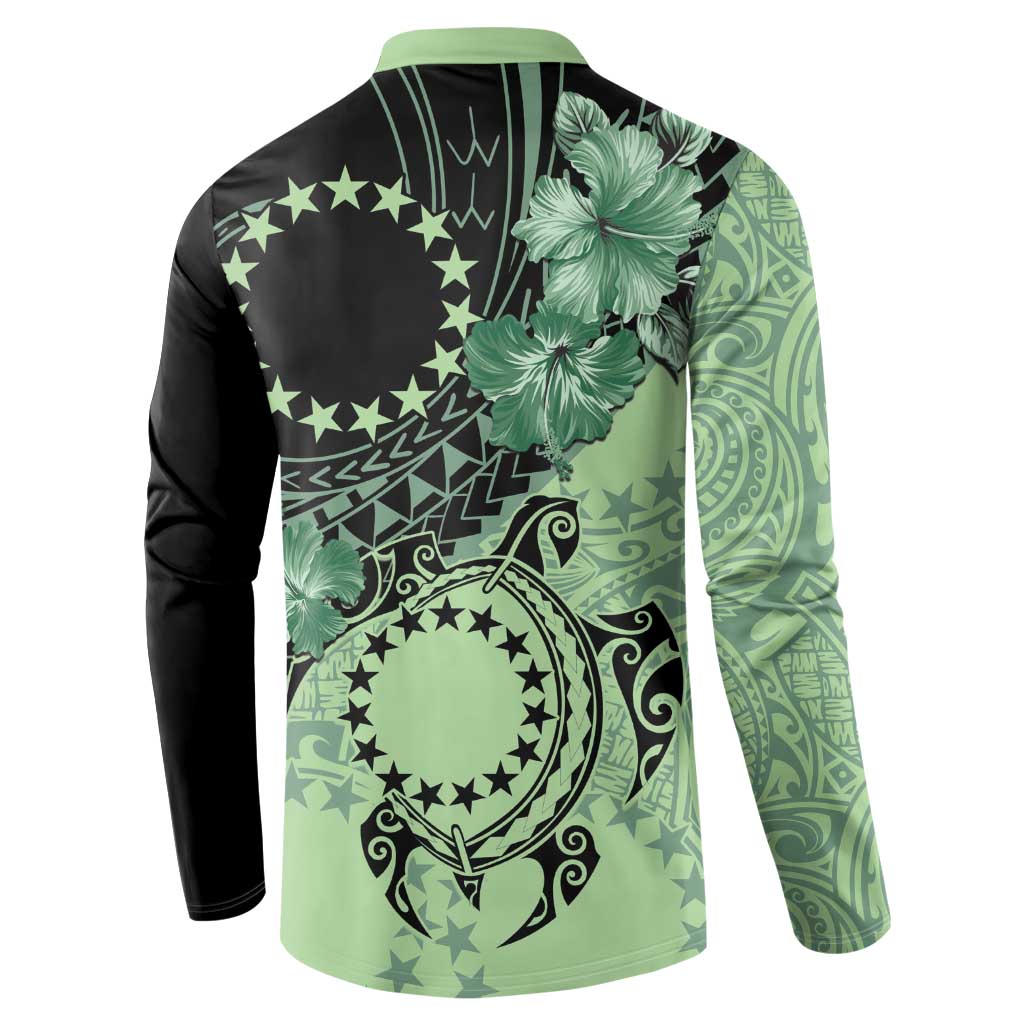 Cook Islands Turtle Button Sweatshirt Stars and Hibiscus - Green