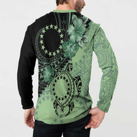 Cook Islands Turtle Button Sweatshirt Stars and Hibiscus - Green