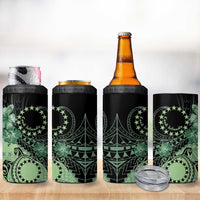 Cook Islands Turtle 4 in 1 Can Cooler Tumbler Stars and Hibiscus - Green
