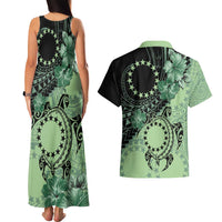 Cook Islands Turtle Couples Matching Tank Maxi Dress and Hawaiian Shirt Stars and Hibiscus - Green
