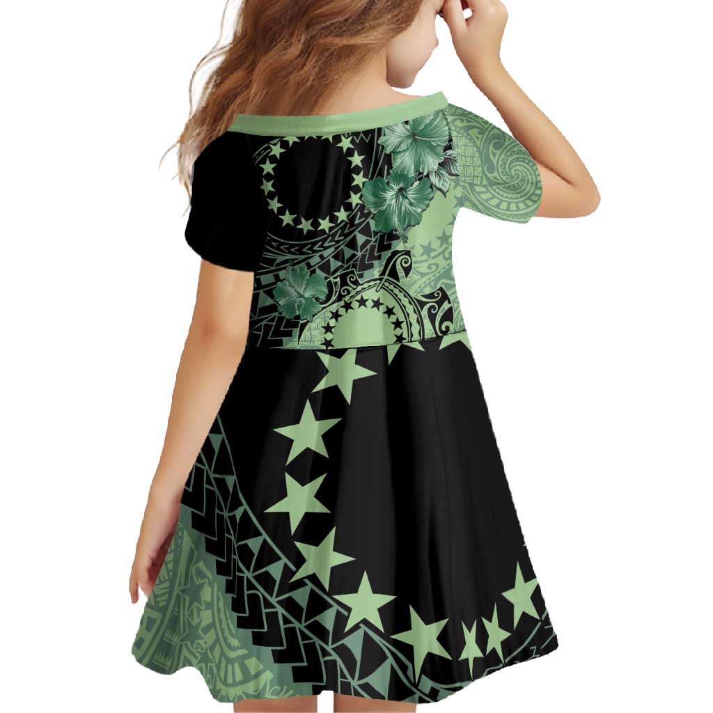 Cook Islands Turtle Family Matching Long Sleeve Bodycon Dress and Hawaiian Shirt Stars and Hibiscus - Green LT01 - Polynesian Pride