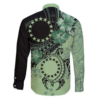Cook Islands Turtle Family Matching Long Sleeve Bodycon Dress and Hawaiian Shirt Stars and Hibiscus - Green LT01 - Polynesian Pride