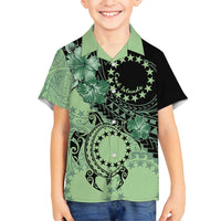 Cook Islands Turtle Family Matching Long Sleeve Bodycon Dress and Hawaiian Shirt Stars and Hibiscus - Green LT01 Son's Shirt Green - Polynesian Pride