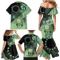 Cook Islands Turtle Family Matching Mermaid Dress and Hawaiian Shirt Stars and Hibiscus - Green