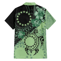 Cook Islands Turtle Family Matching Off The Shoulder Long Sleeve Dress and Hawaiian Shirt Stars and Hibiscus - Green LT01 - Polynesian Pride