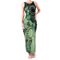 Cook Islands Turtle Family Matching Tank Maxi Dress and Hawaiian Shirt Stars and Hibiscus - Green