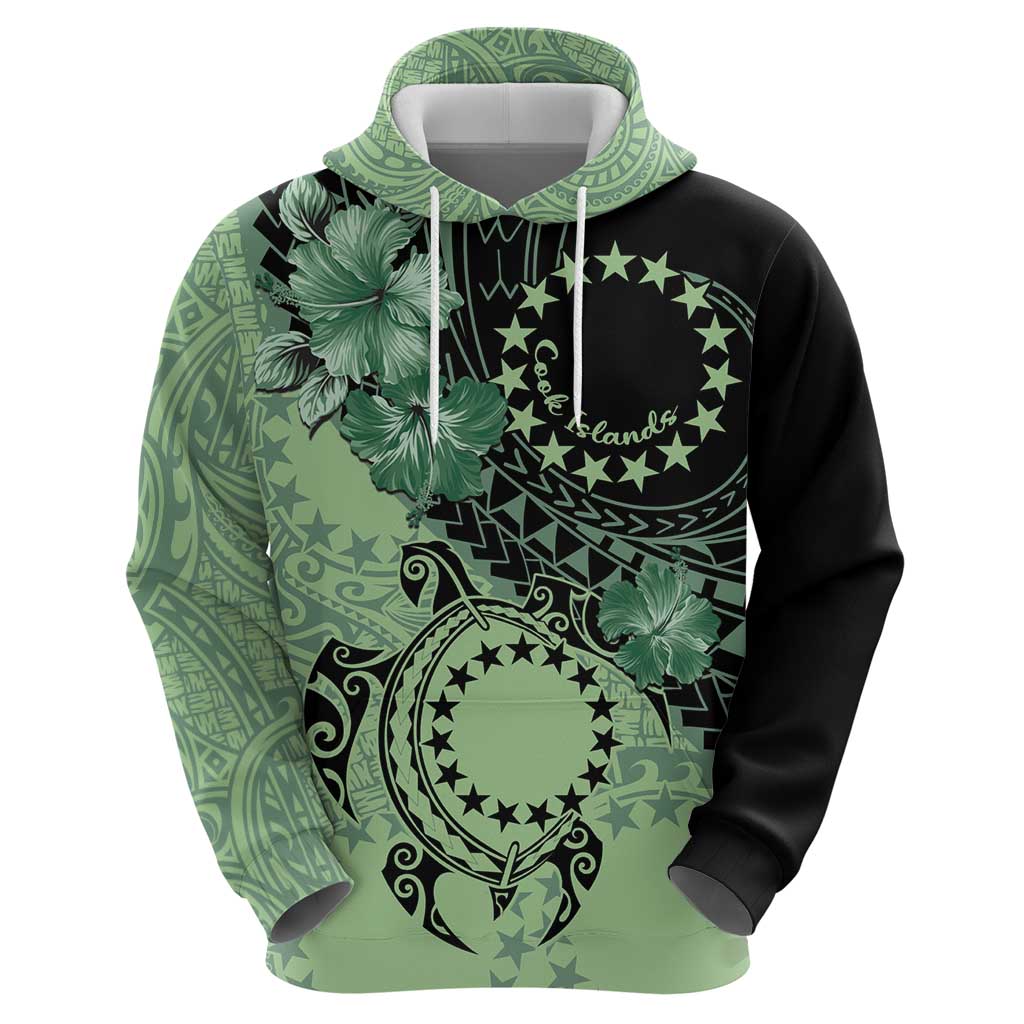 Cook Islands Turtle Hoodie Stars and Hibiscus - Green