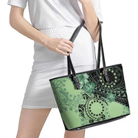 Cook Islands Turtle Leather Tote Bag Stars and Hibiscus - Green