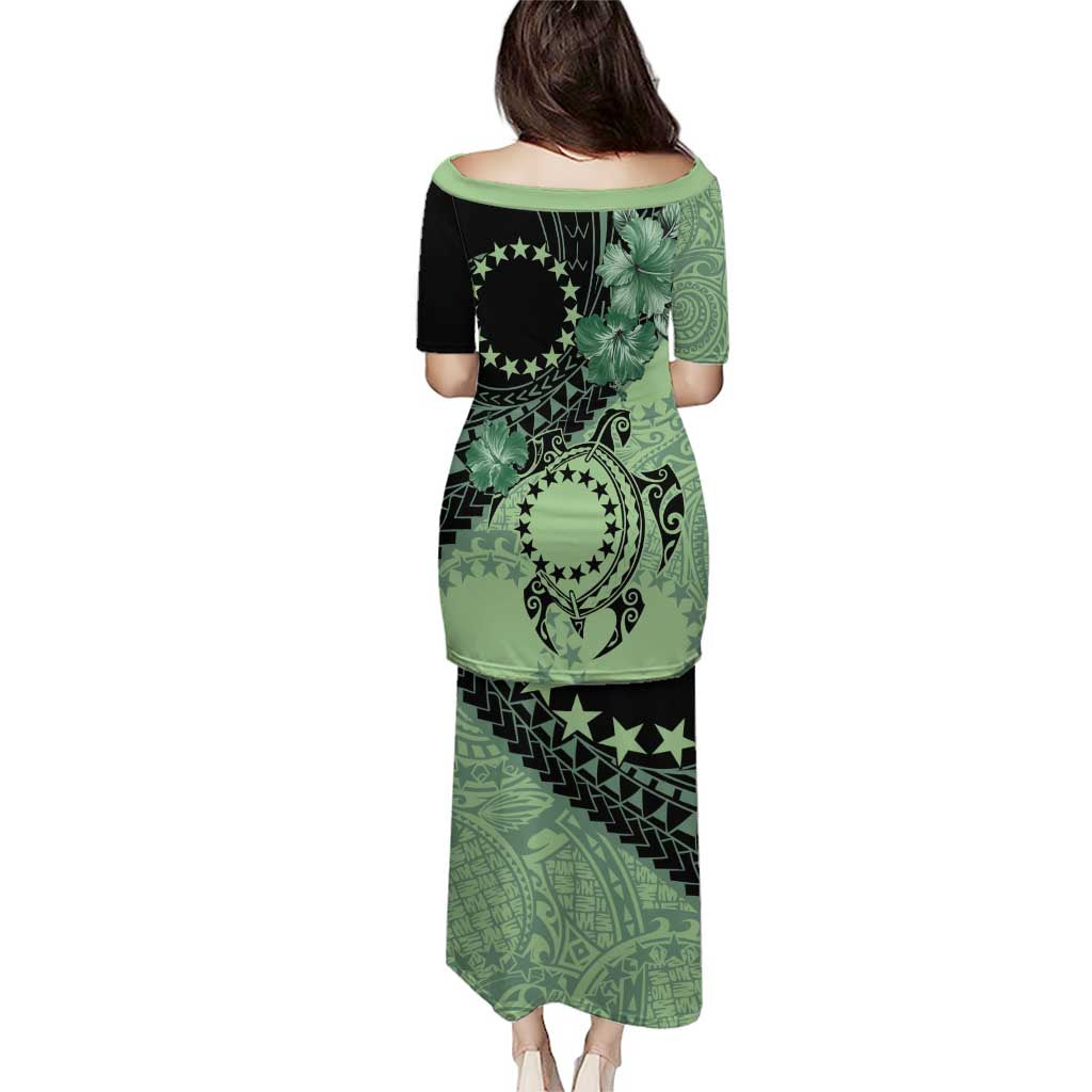 Cook Islands Turtle Puletasi Stars and Hibiscus - Green