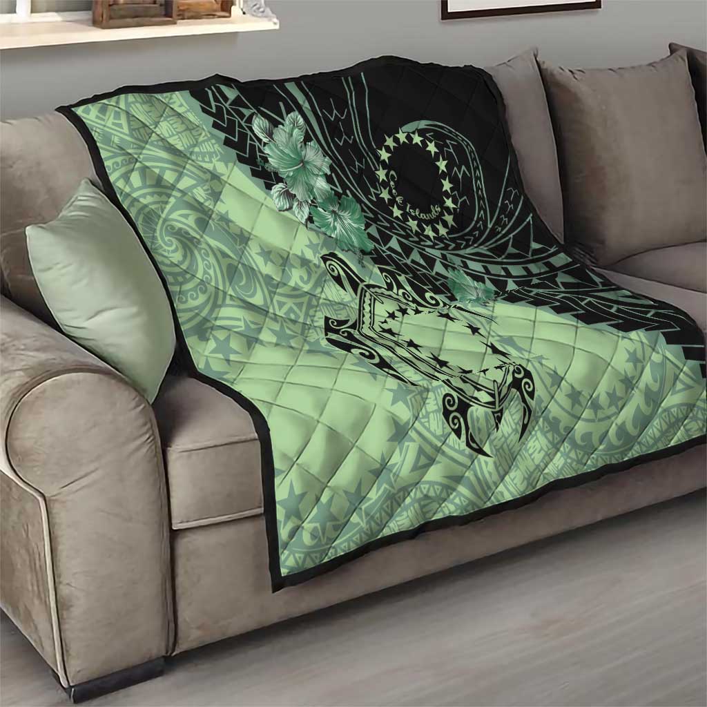 Cook Islands Turtle Quilt Stars and Hibiscus - Green