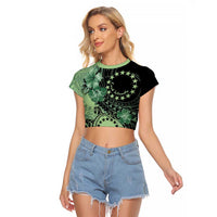 Cook Islands Turtle Raglan Cropped T Shirt Stars and Hibiscus - Green