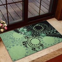 Cook Islands Turtle Rubber Doormat Stars and Hibiscus - Green