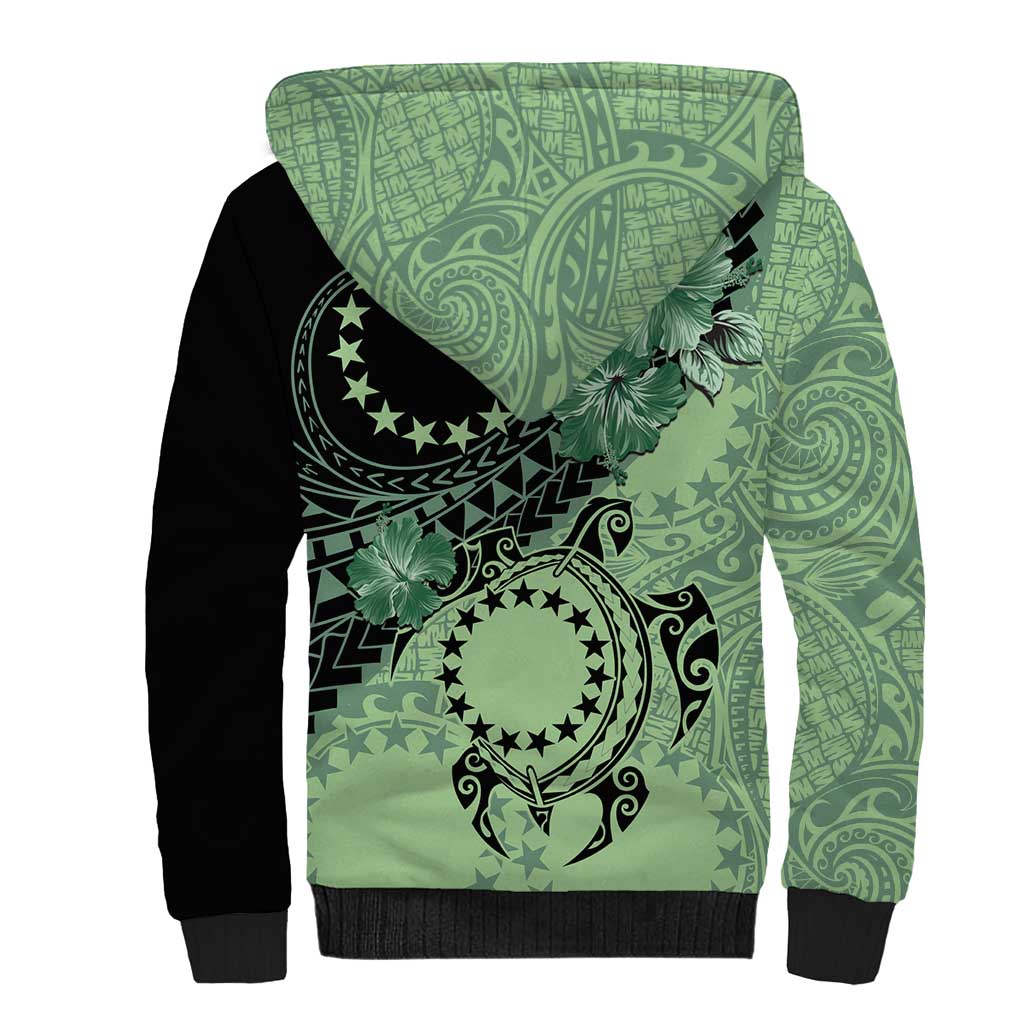 Cook Islands Turtle Sherpa Hoodie Stars and Hibiscus - Green