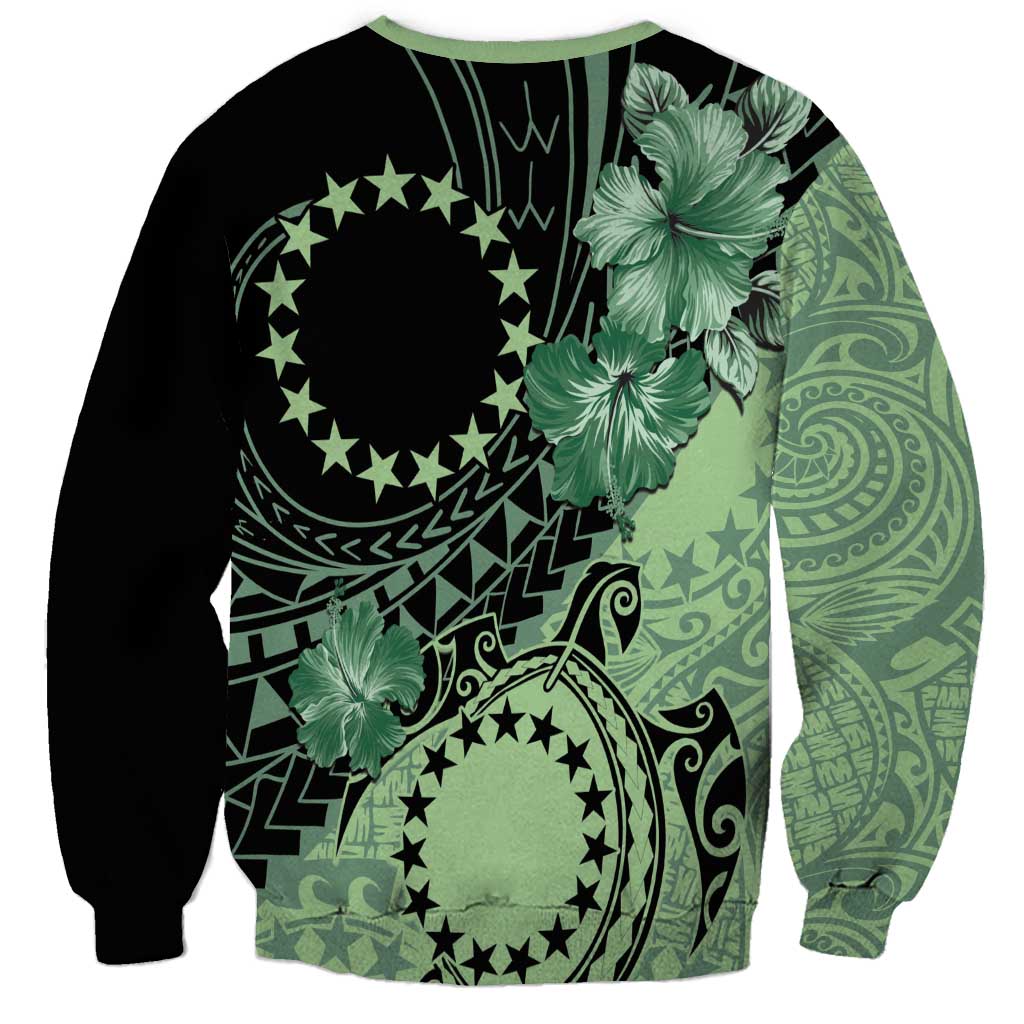 Cook Islands Turtle Sweatshirt Stars and Hibiscus - Green