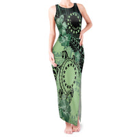 Cook Islands Turtle Tank Maxi Dress Stars and Hibiscus - Green
