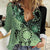 Cook Islands Turtle Women Casual Shirt Stars and Hibiscus - Green