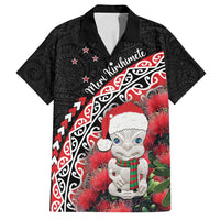 New Zealand Christmas Meri Kirihimete Family Matching Tank Maxi Dress and Hawaiian Shirt Santa Hei Tiki Pohutukawa LT01 Dad's Shirt - Short Sleeve Black - Polynesian Pride