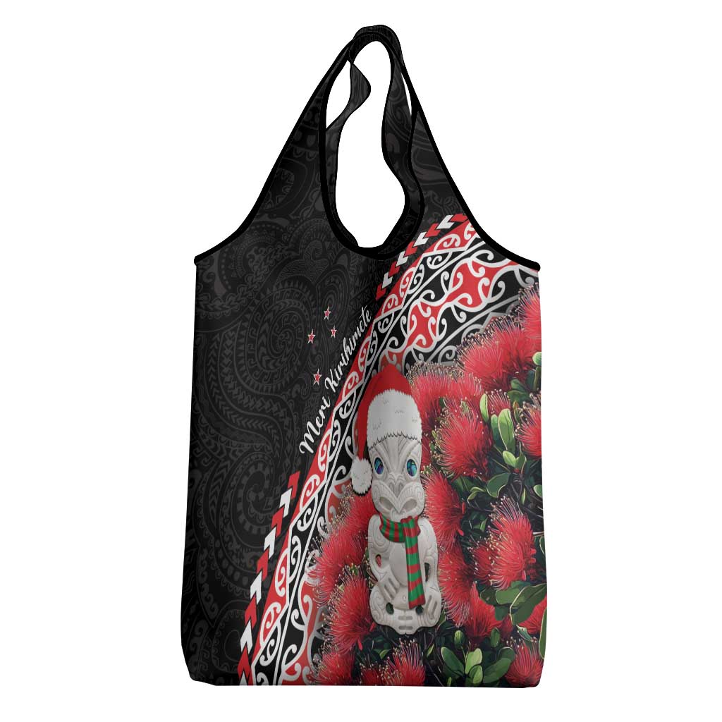 New Zealand Christmas Meri Kirihimete Grocery Bag Santa Hei Tiki Pohutukawa