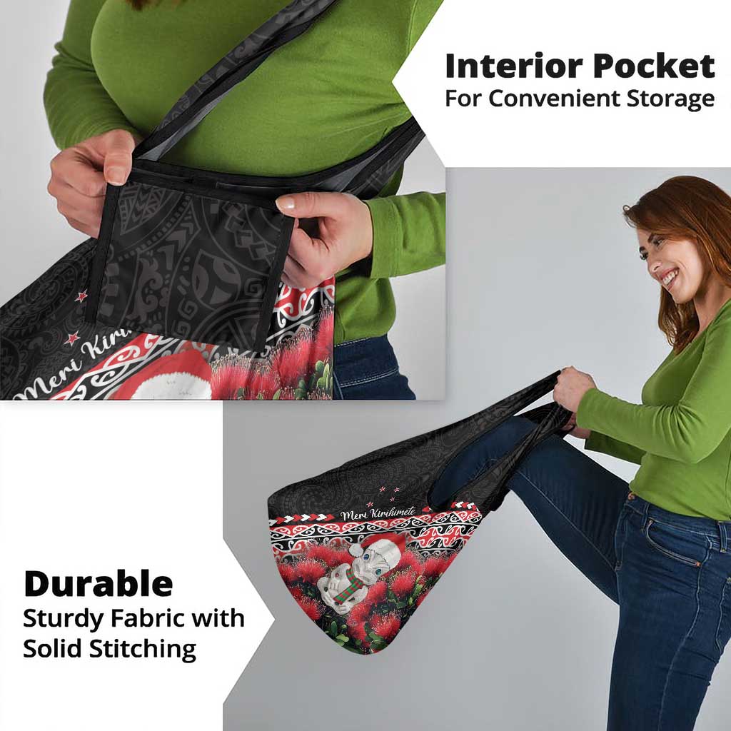 New Zealand Christmas Meri Kirihimete Grocery Bag Santa Hei Tiki Pohutukawa