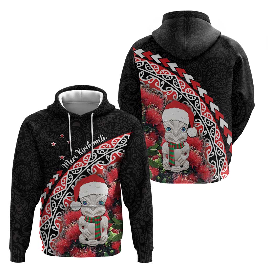 New Zealand Christmas Meri Kirihimete Hoodie Santa Hei Tiki Pohutukawa