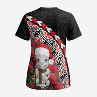 New Zealand Christmas Meri Kirihimete Scrub Top Santa Hei Tiki Pohutukawa - Polynesian Pride