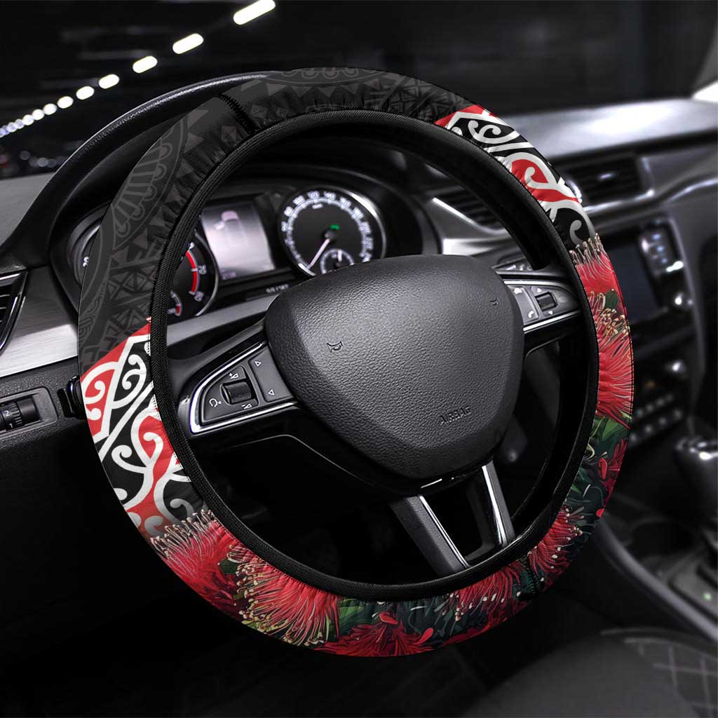 New Zealand Christmas Meri Kirihimete Steering Wheel Cover Santa Hei Tiki Pohutukawa