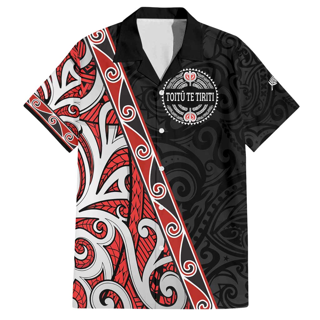 Aotearoa Toitu Te Tiriti Family Matching Tank Maxi Dress and Hawaiian Shirt Honour The Treaty New Zealand LT01 Dad's Shirt - Short Sleeve Black - Polynesian Pride