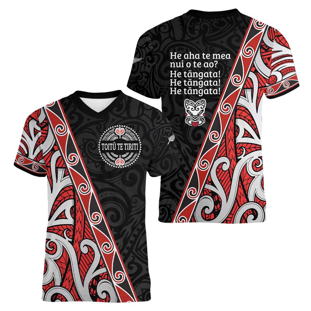 Aotearoa Toitu Te Tiriti Women V-Neck T-Shirt Honour The Treaty New Zealand