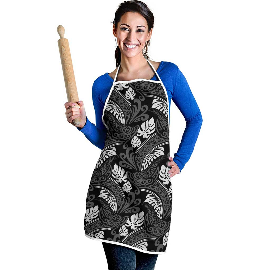 Grayscale Monstera Apron Polynesian Tribal Pattern - Polynesian Pride