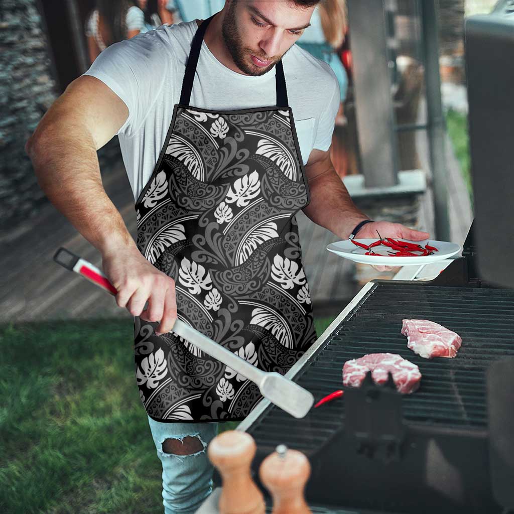 Grayscale Monstera Apron Polynesian Tribal Pattern - Polynesian Pride