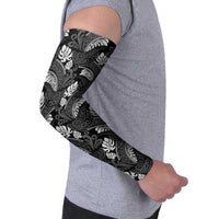Grayscale Monstera Arm Sleeves Polynesian Tribal Pattern - Polynesian Pride