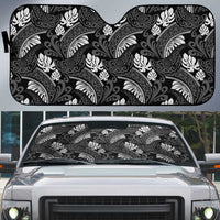 Grayscale Monstera Auto Sun Shade Polynesian Tribal Pattern - Polynesian Pride