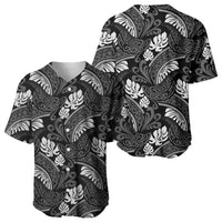 Grayscale Monstera Baseball Jersey Polynesian Tribal Pattern - Polynesian Pride
