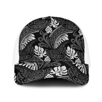 Grayscale Monstera Baseball Net Cap Polynesian Tribal Pattern - Polynesian Pride