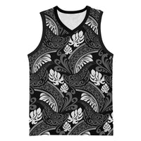 Grayscale Monstera Basketball Jersey Polynesian Tribal Pattern - Polynesian Pride